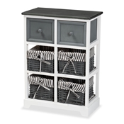 Baxton Studio Premala Modern and Contemporary Two-Tone Grey and White Finished Wood 2-Drawer Storage Unit with Baskets